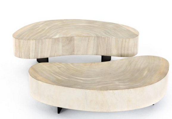 Oyster Cut Bleached Kidney Shaped Coffee Table- 2 pc